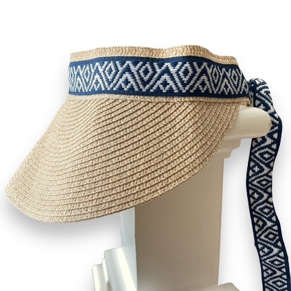 Sea & Grass Straw Sun Visor with Ikat Ribbon - Picture 3 of 6